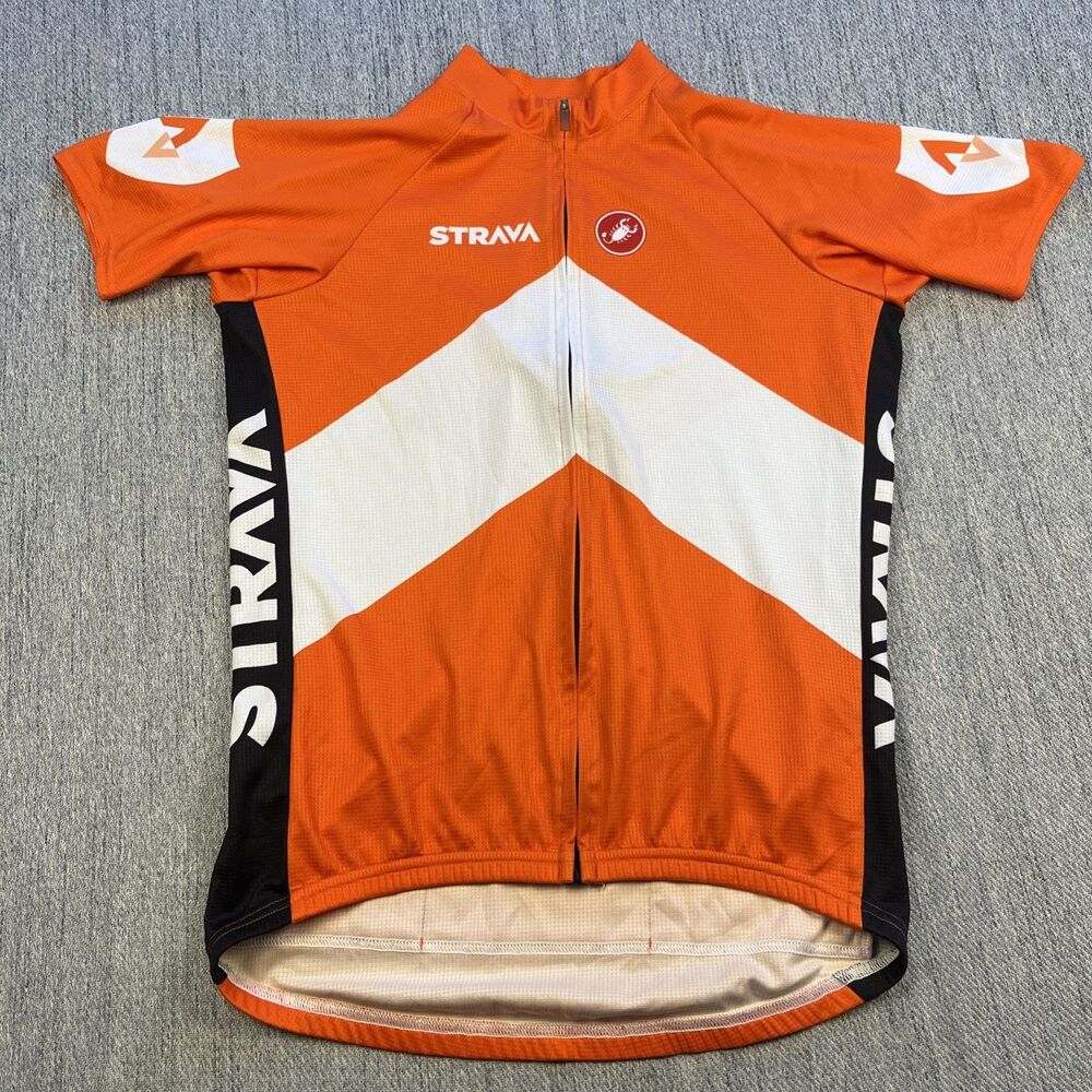 Castelli Strava Cycling Jersey Orange White Men’s XL Short Sleeve Road Bike